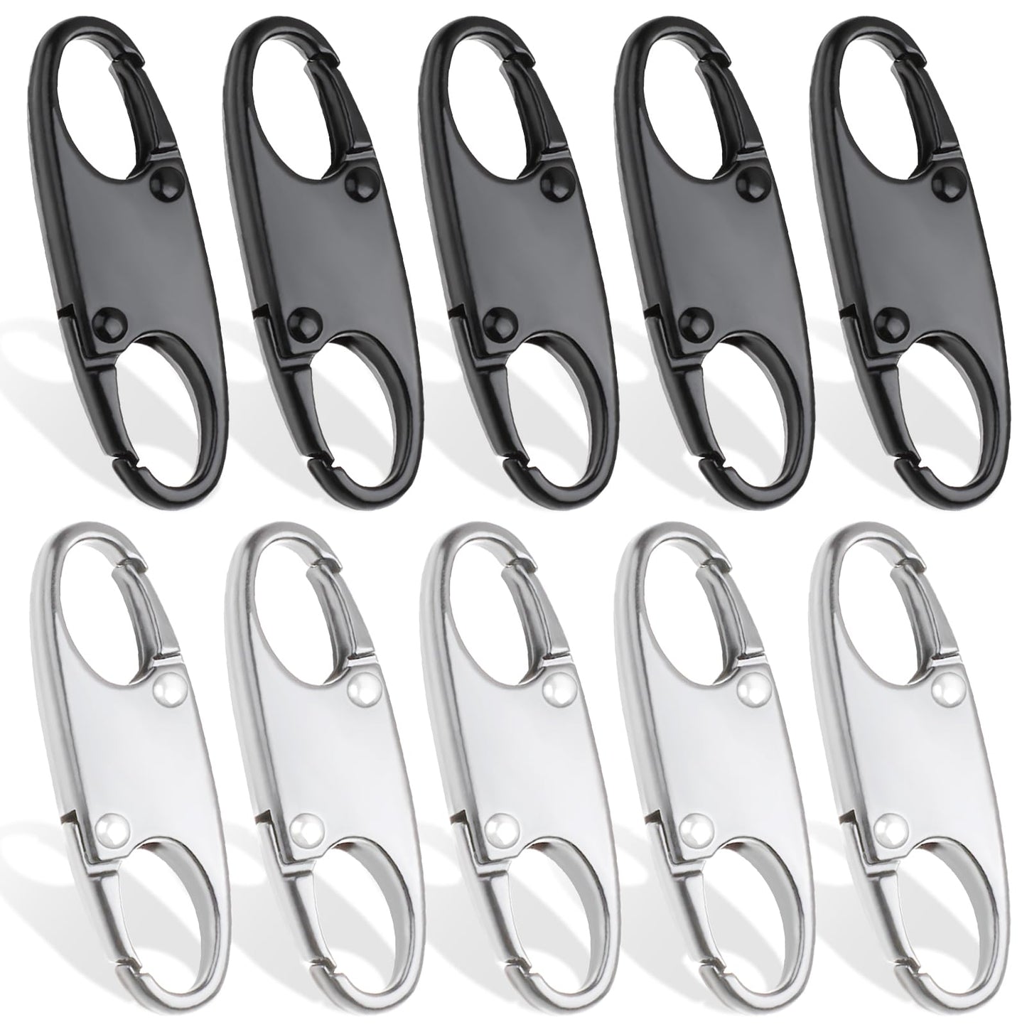 Dimeho 10 Pcs Double Small Carabiner Clips, S Carabiner Zipper Clip Anti Theft Deterrent Alloy Snap Hook Keychain Clip Zipper Pull Locks for Backpacks Traveling Fishing Camping(5Pcs Black+5Pcs Silver)