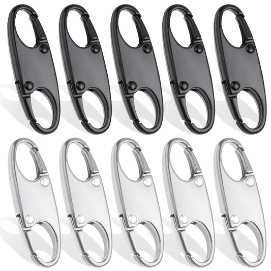Dimeho 10 Pcs Double Small Carabiner Clips, S Carabiner Zipper Clip Anti Theft Deterrent Alloy Snap Hook Keychain Clip Zipper Pull Locks for Backpacks Traveling Fishing Camping(5Pcs Black+5Pcs Silver)