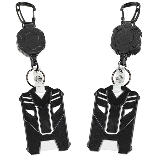 Dimeho 4Pcs Vertical Retractable Badge Holders Heavy Duty Carabiner Keychain Name Badge Reels Tactical ID Card Holder Cool Clear Card Window Lanyard Belt Clip Card Sleeves Accessories