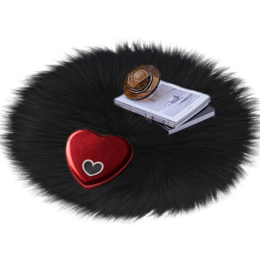 Sibba Bedroom Area Rug Fluffy Faux Fur Fuzzy Long Fireplace Hide Round Carpet Chair Cover Cushion Pad Plush Washable Table Cover Home Kitchen Decorative(14 Inch,Black)
