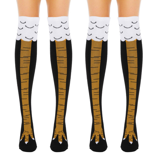 COMNICO 2 Pairs Chicken Leg Socks 24 Inches Crazy Novelty Thanksgiving Turkey Animal Feet Claw Knee High Chicken Lady Stockings Adult Humor Party Funny Gifts for Women Men Kids