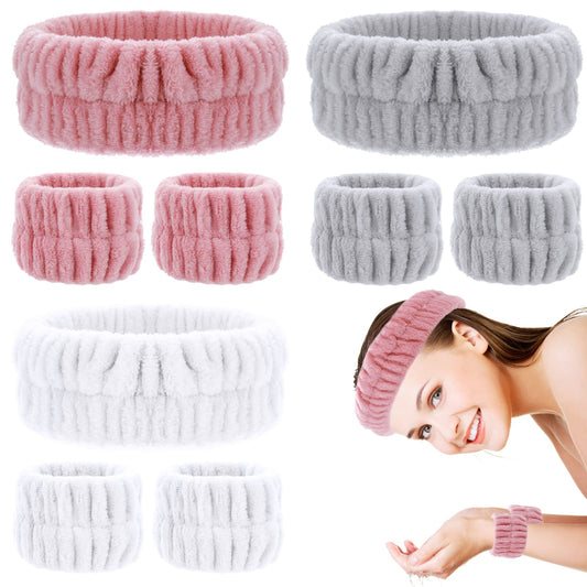 Sibba 9 Pieces Women's Spa Headband, Microfiber Wrist Wash Towel Band Headband Set, Shower Headbands, Absorbent Wristbands Wrist Sweatband for Girls Prevent Water from Spilling Down Your Arms