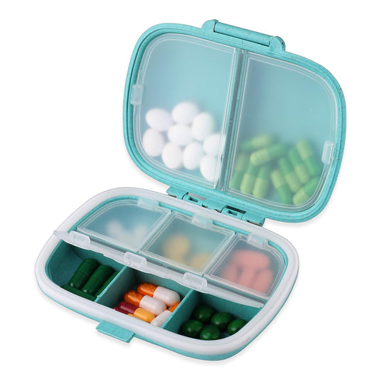 Sibba 1 PC Pill Organizer Box Medicine Case Pocket Holder Container Daily Portable Travel 7 Day 3 Times Medication Storage Weekly Dispenser Labels Reminder Individual Compartment Covers Lids(Blue)