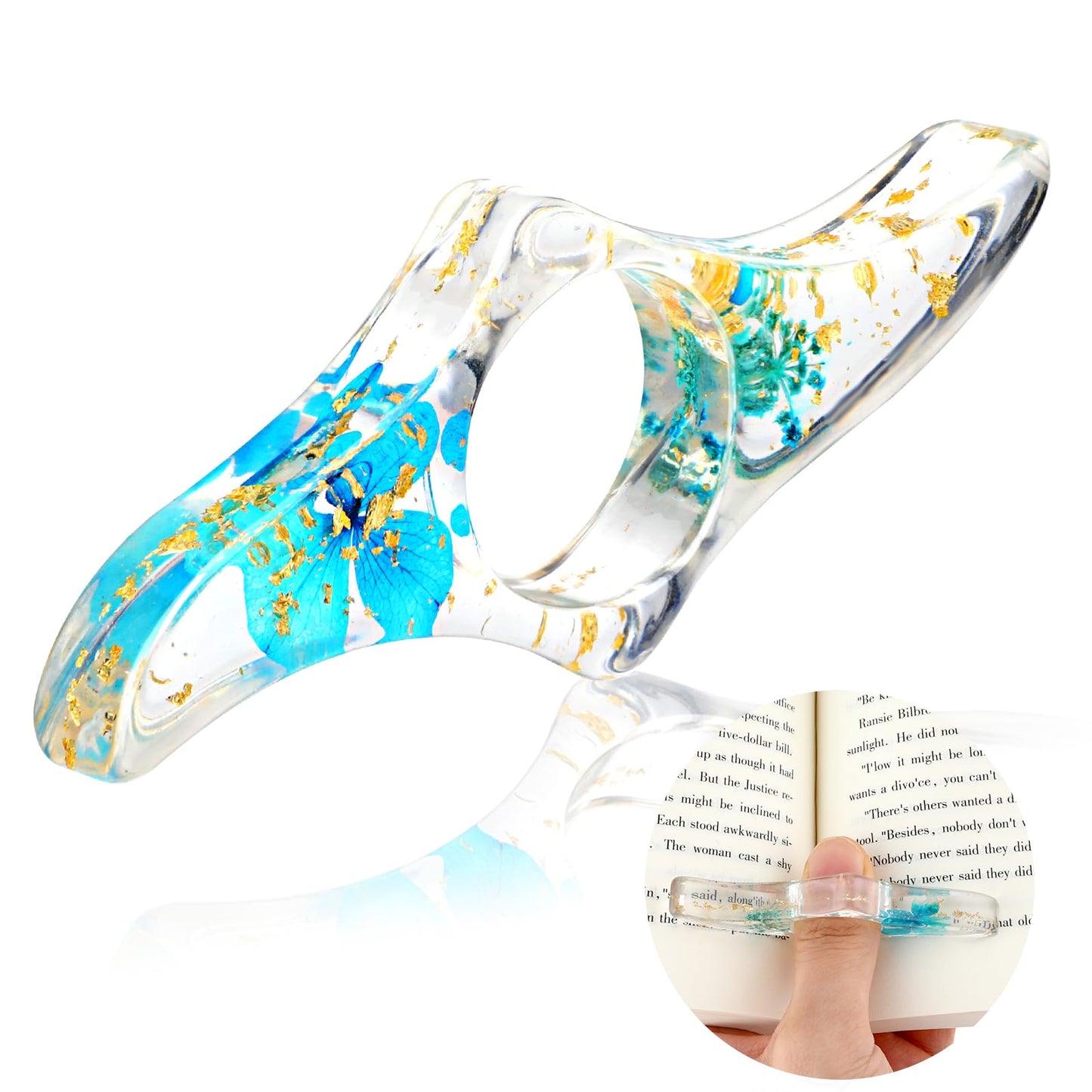 Sibba Book Page Holder for Reading, Transparent Dried Flower Resin Thumb Bookmark, Durable Handmade Book Marks Book Accessories for Reading Lovers, Bookworm, Readers, Literary, Students, Teachers