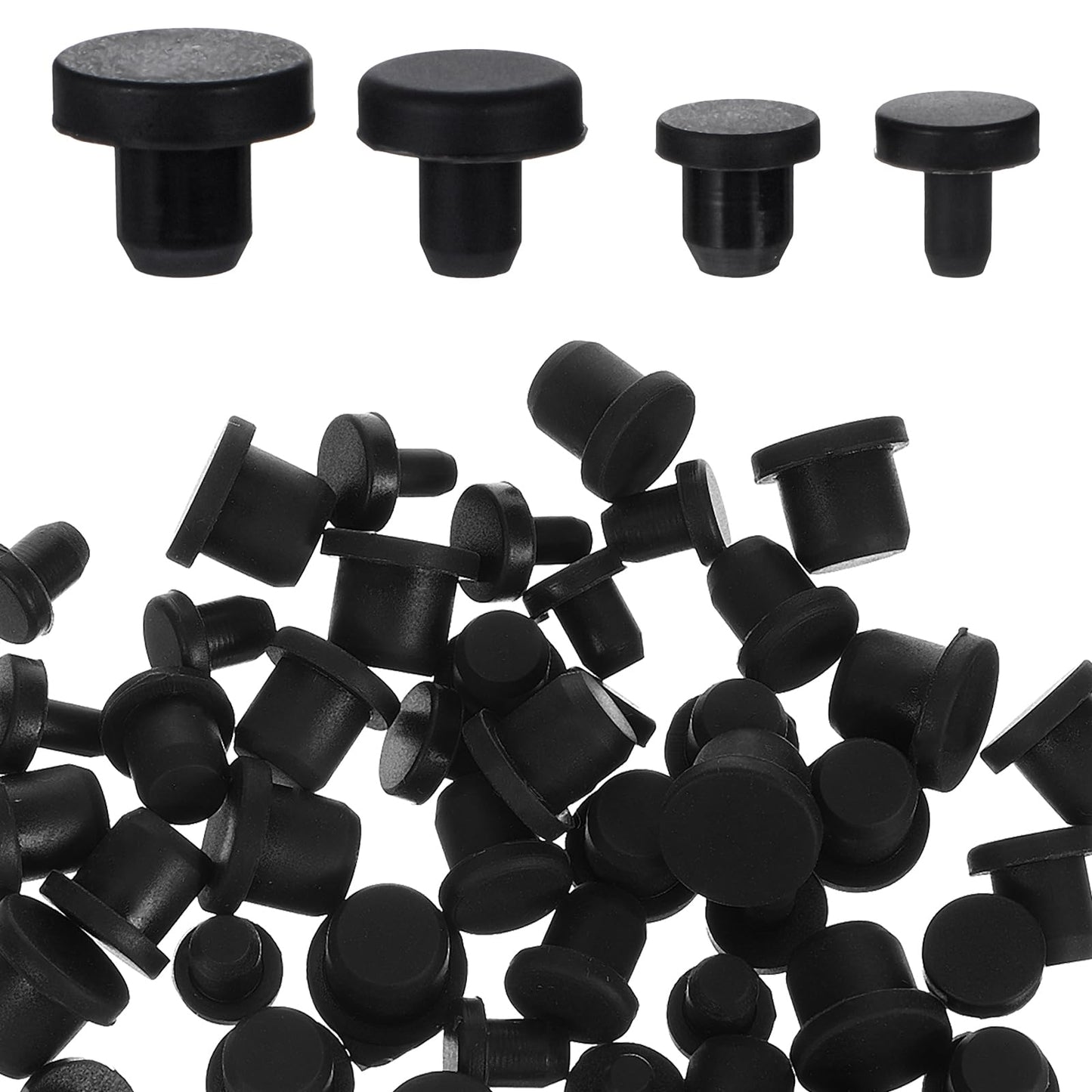 Wanmu Pack of 40 Rubber Stoppers, 4 Sizes, Round Sealing Plugs, Black Blanking Plugs, Rubber Silicone Plugs, Soft Flexible Stopper for 4-9.5 mm Inner Diameter Bottle Holes