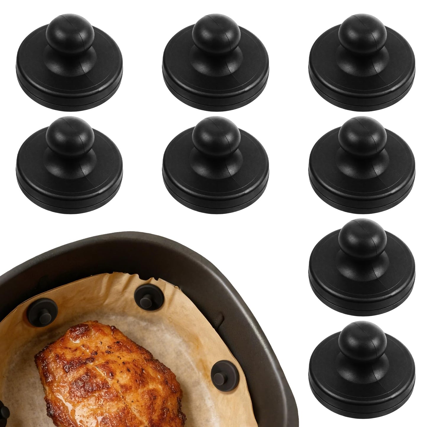 ElevateTech Air Fryer Magnets for Parchment Paper, Pack of 8, Silicone Buckle Secures Disposable Paper Liner, Prevent Burning and Covering Food, No BPA, Waterproof and