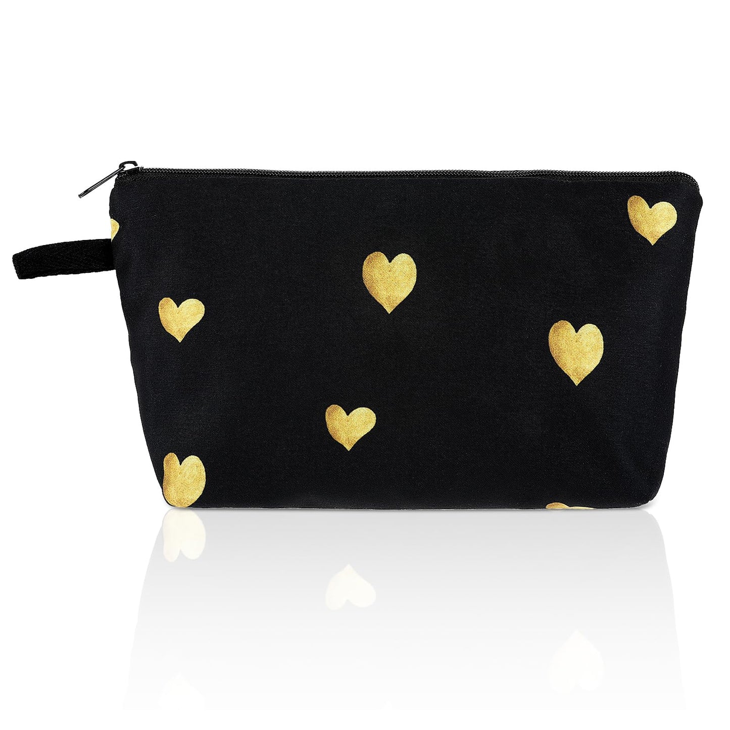 Sibba Travel Makeup Bag Cute Cosmetic Pouch Zipper Coins Wallet Mini Heart Purse Small Storage Bag Toiletry Organizer Accessories for Cosmetics Invoice Bills Gift (Black)