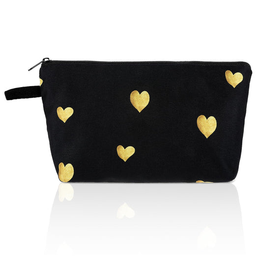 Sibba Travel Makeup Bag Cute Cosmetic Pouch Zipper Coins Wallet Mini Heart Purse Small Storage Bag Toiletry Organizer Accessories for Cosmetics Invoice Bills Gift (Black)