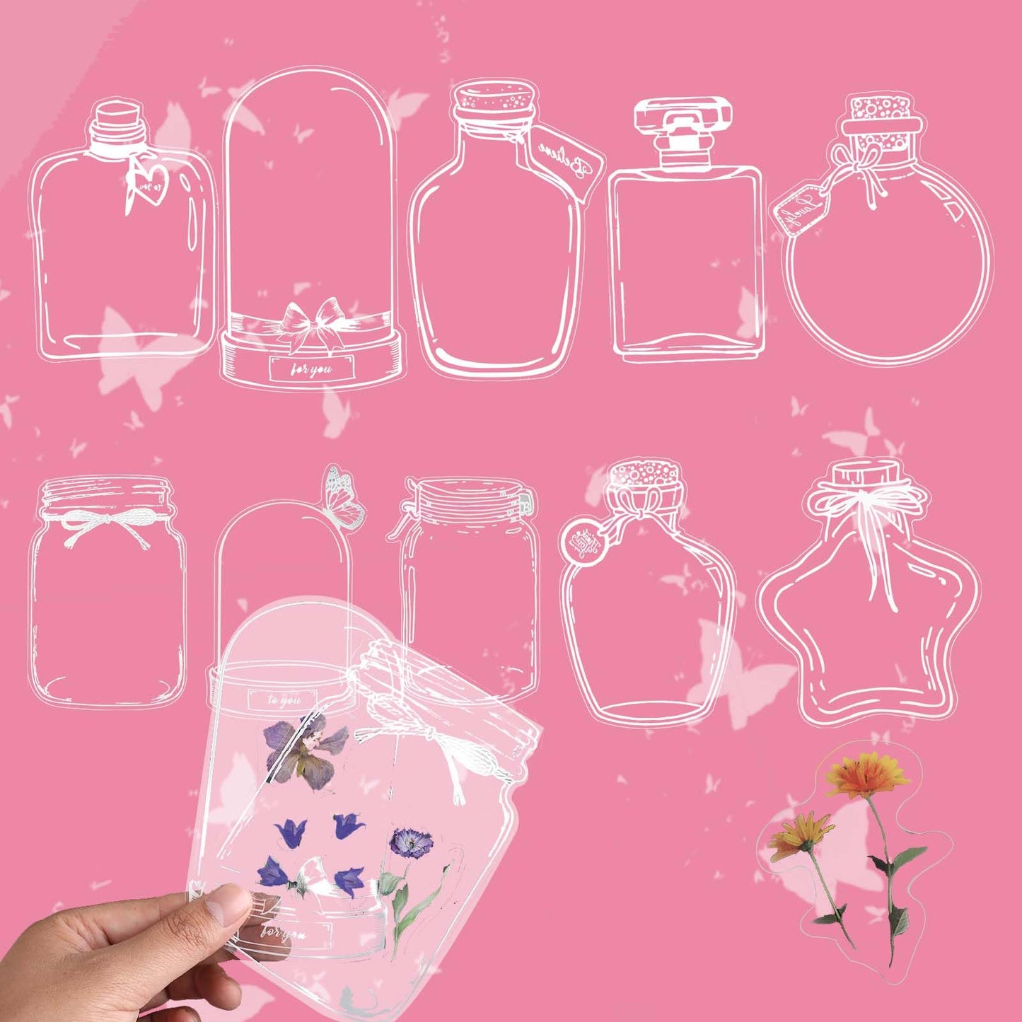 Dimeho 120 Pcs Transparent Dried Flower Bookmarks Large Size DIY Bookmarks Handmade Dried Floral Bookmarks Maker Beautiful Flower Page Clear Natural Plant Book Marks for Reader Herbarium