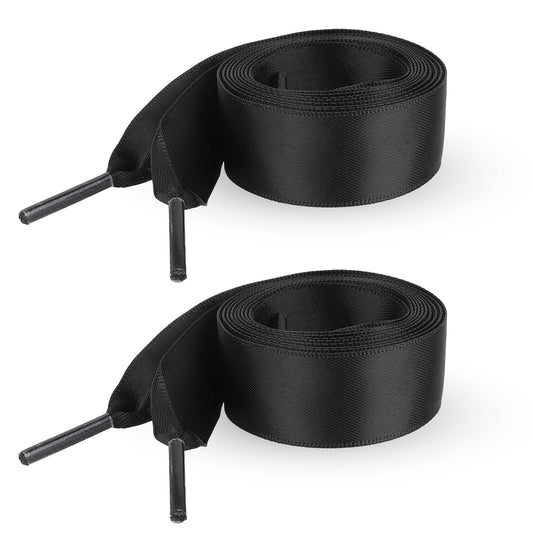 COMNICO Wide Satin Shoelaces, 4 PCS Flat Ribbon Shoelaces Silk Shoestring for Sneaker Skate Shoes Boots Casual Shoes Decoration, Black