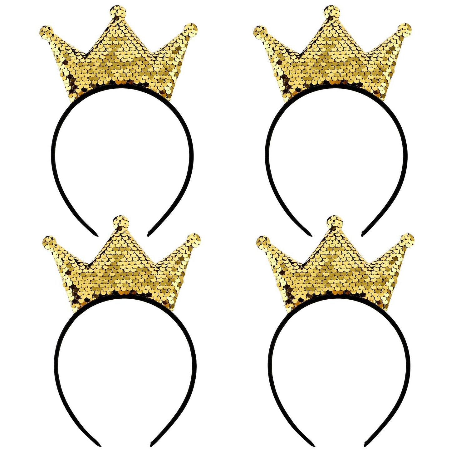 Wanmu Sequins Crown Headband, Gold Princess Crowns for Women Glitter Headbands Shiny Gold Hair Hoop Women Hairband Accessories Elastic Hair Decoration Christmas Birthday Party Favors Tiaras