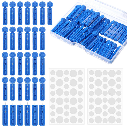 COMNICO Pimple Needles, 50 Pcs Blackhead Blemish Remover ABS Blue Acne Needles with Dots Acne Stickers Professional Pimple Popper Needle Blackhead Remover Set for Beauty Salon Home