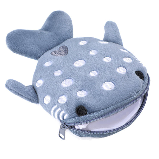 Shark Coin Purse Cute Small Wallet Plush Cartoon Cosmetic Items Bag Animal Zipper Keychain Change Purse Mini Earphone Bag Funny Novelty Coin Pouch for Women(Grey)