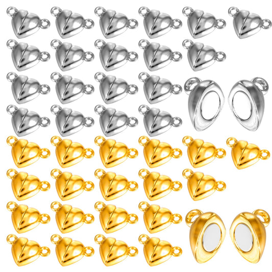Sibba Jewellery Clasps Set Heart Shaped Clasps 40 Pairs Jewelry Extender Gold Silver Bracelet Clasps Closures Necklace Converters Breakaway Clasp Beading Accessories Reusable Chains for DIY Making