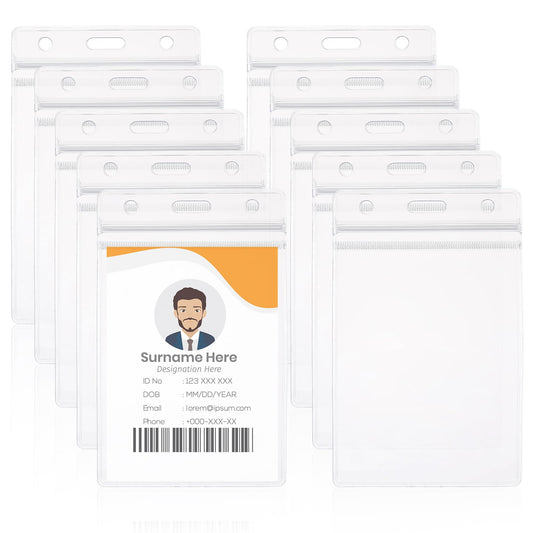 Dimeho 10 Pcs Badge Holders Clear ID Card Badge Holders Detachable Name Tag Clips Waterproof Vertical Staffs Badge Reel for Nurses Teacher Office(65 * 115mm)