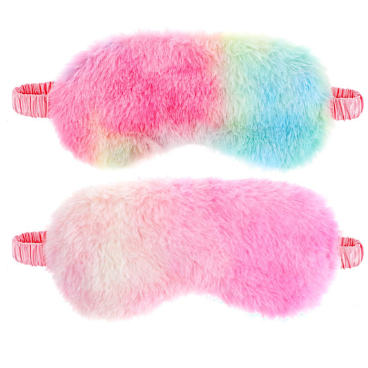 2 Pcs Plush Sleep Eye Mask Cute Soft Sleeping Blindfold Adjustable Furry Nap Eye Cover Night Comfortable Faux Fur Eyeshade for Plane Game Winter Men Women Gift(Gradient Pink, Colorful)