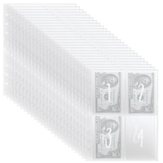Dimeho 25 Sheets A5 Size Binder Pockets, 100 Clear PVC Envelope Cash Stuffing Money Savings Challenge Binder, 6 Holes Ring Replacement Binder Inserts Cash Budget Notebook