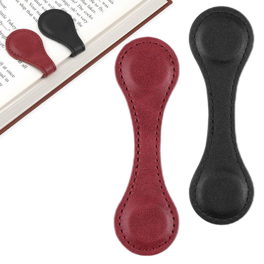 Dimeho 2 Pcs Leather Magnet Bookmark Retro Book Page Holder Vintage Page Marker Clip Handmade Cute Reading Accessories for Women Bookworm Book Lovers Reader Gift(Black+red)