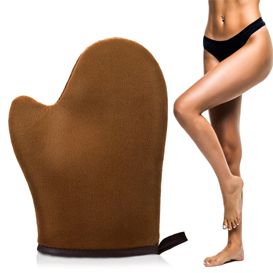 Self Tanning Mitt Applicator Ultra Soft Tanning Glove Self Tanner Mitt Applicator With Thumb Exfoliating Glove Washable and Reusable Mitt for Application of Self Tanning Mousse or Lotion (Brown)