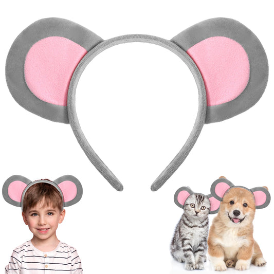 COMNICO Mouse Ears Headband, 1Pcs Mouse Costume Accessory Animal Ears Headwear Plush Hairband Animal Costume Accessories for Animal Cosplay Halloween Cosplay Christmas Cosplay Dress Up Party