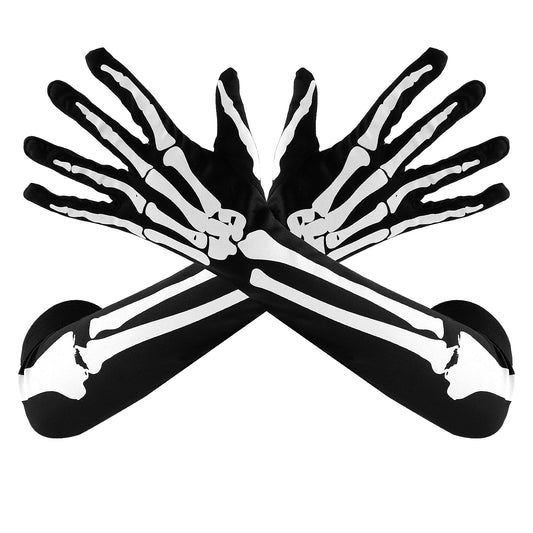 Sibba Gloves Halloween Hands Costumes 1 Pair Ghost Cosplay Skull Claws Horror Bone Scary Full Long Fingers Easter Party Decor Rider Mittens Women Men(black,long)