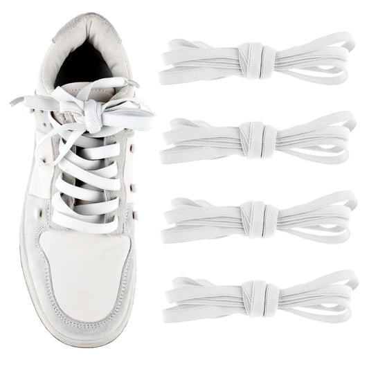 COMNICO Flat Elastic Shoe Lace for Adults Sneakers, 2 Pairs Wide Stretch Shoelaces Replacement Shoestrings for Sneaker Boots Casual Shoes