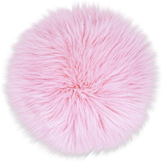 Sibba Bedroom Area Rug Fluffy Faux Fur Fuzzy Long Fireplace Hide Round Carpet Chair Cover Cushion Pad Plush Washable Table Cover Home Kitchen Decorative(14 Inch,Pink)
