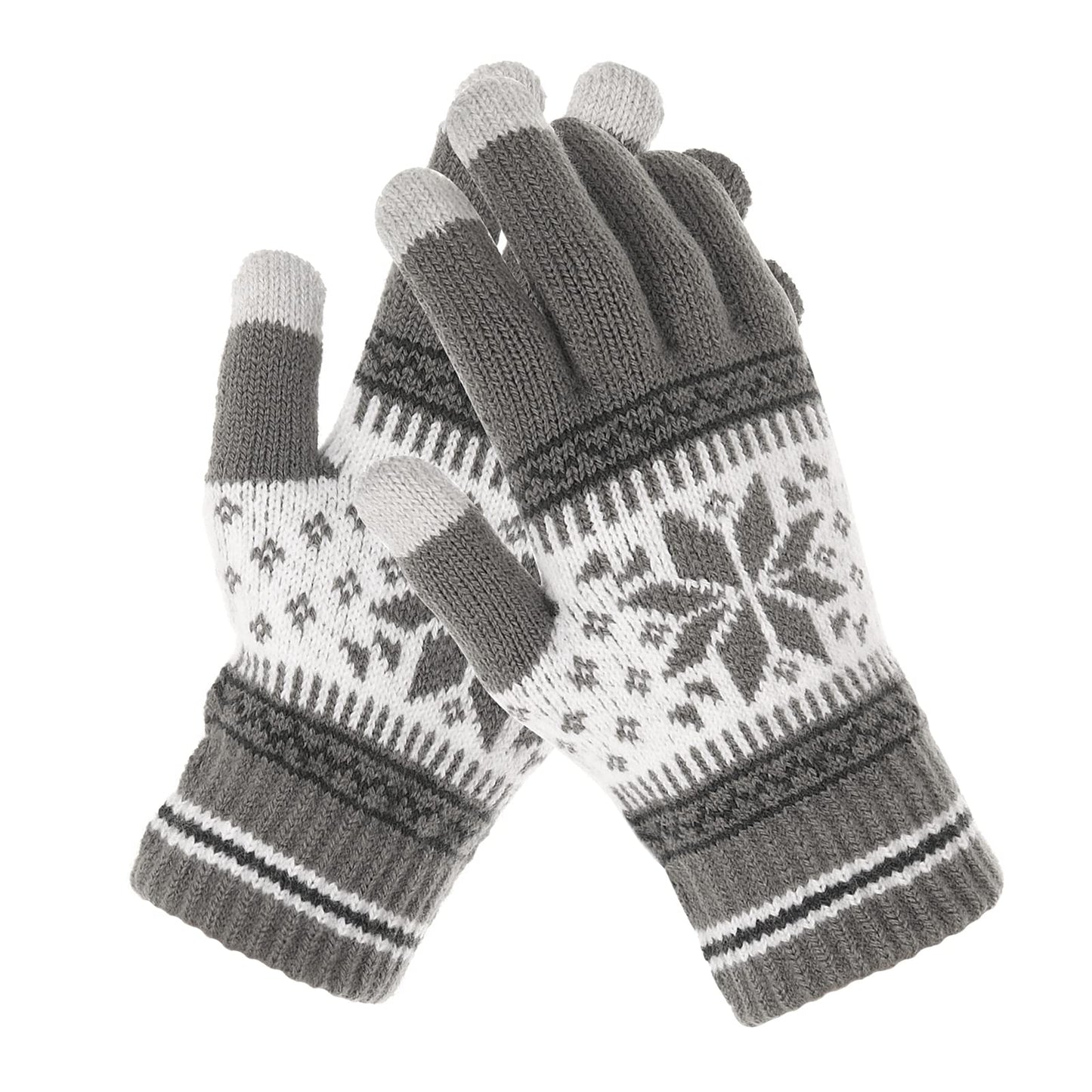 WLLHYF 1 Pair Winter Touch Screen Gloves，Snow Flower Printing Winter Thick Knitted Gloves Texting Mittens Warm Touchscreen Mittens for Women Men Christmas Gifts