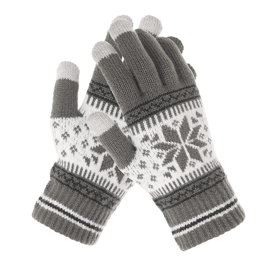 WLLHYF 1 Pair Winter Touch Screen Gloves，Snow Flower Printing Winter Thick Knitted Gloves Texting Mittens Warm Touchscreen Mittens for Women Men Christmas Gifts