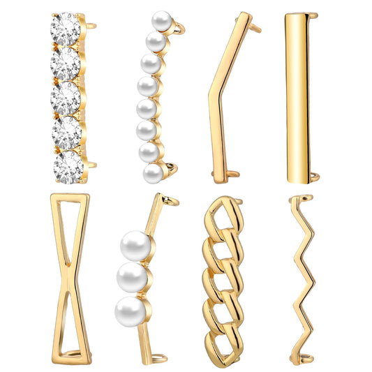 COMNICO Shoelace Charms for Sneakers, 8 Pieces Rose Gold Rhinestones Shoe Pins Clips Faux Pearl Shoelaces Clips DIY Shoelace Charms Decorations Shoes Accessory for Girl Women