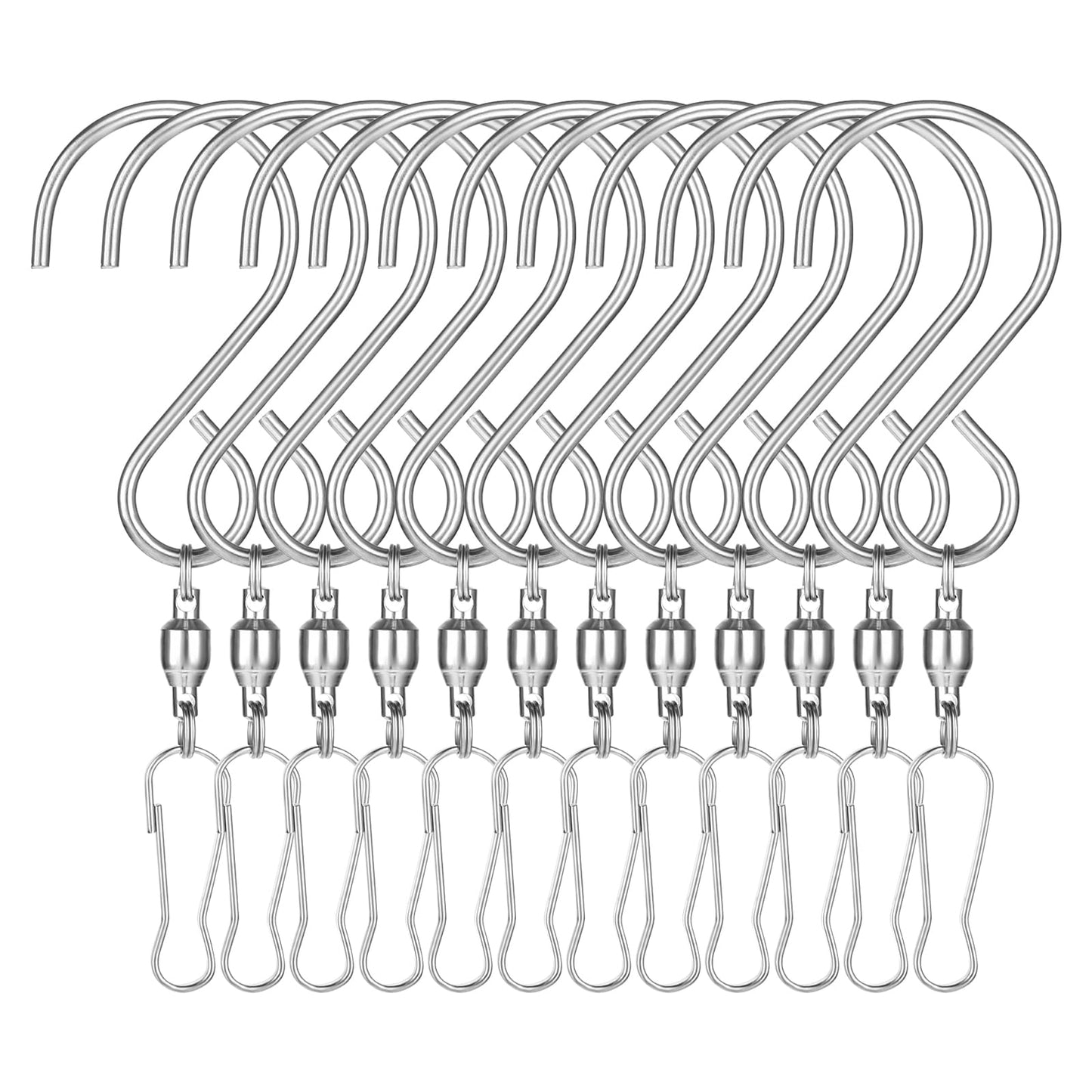 COMNICO 12 Pack Wind Spinner Swivel Hooks for Hanging Plants 360 Degree Dual Spin Windsock Wind Chime Hanger Light Clips Bird Feeders Houses Baskets Birdbaths Crystal Twisters Party Supply