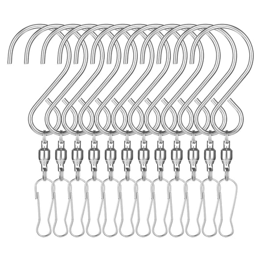COMNICO 12 Pack Wind Spinner Swivel Hooks for Hanging Plants 360 Degree Dual Spin Windsock Wind Chime Hanger Light Clips Bird Feeders Houses Baskets Birdbaths Crystal Twisters Party Supply
