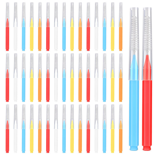 COMNICO 50pcs Interdental Brushes Tight Teeth Braces Brush Cleaner Dental Picks Toothpick Tooth Flossing Head Oral Cleaning Tool for Plaque Removal (White, Yellow, Orange, red, Blue)