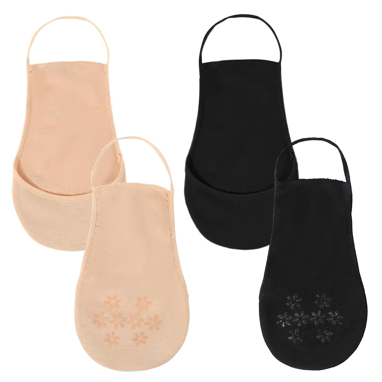 QFGasre 2 Pairs Women Ball of Foot Cushion Socks Low Cut Liner Socks No Show Toe Topper with Sling Non-Slip for Heels Dress Shoes