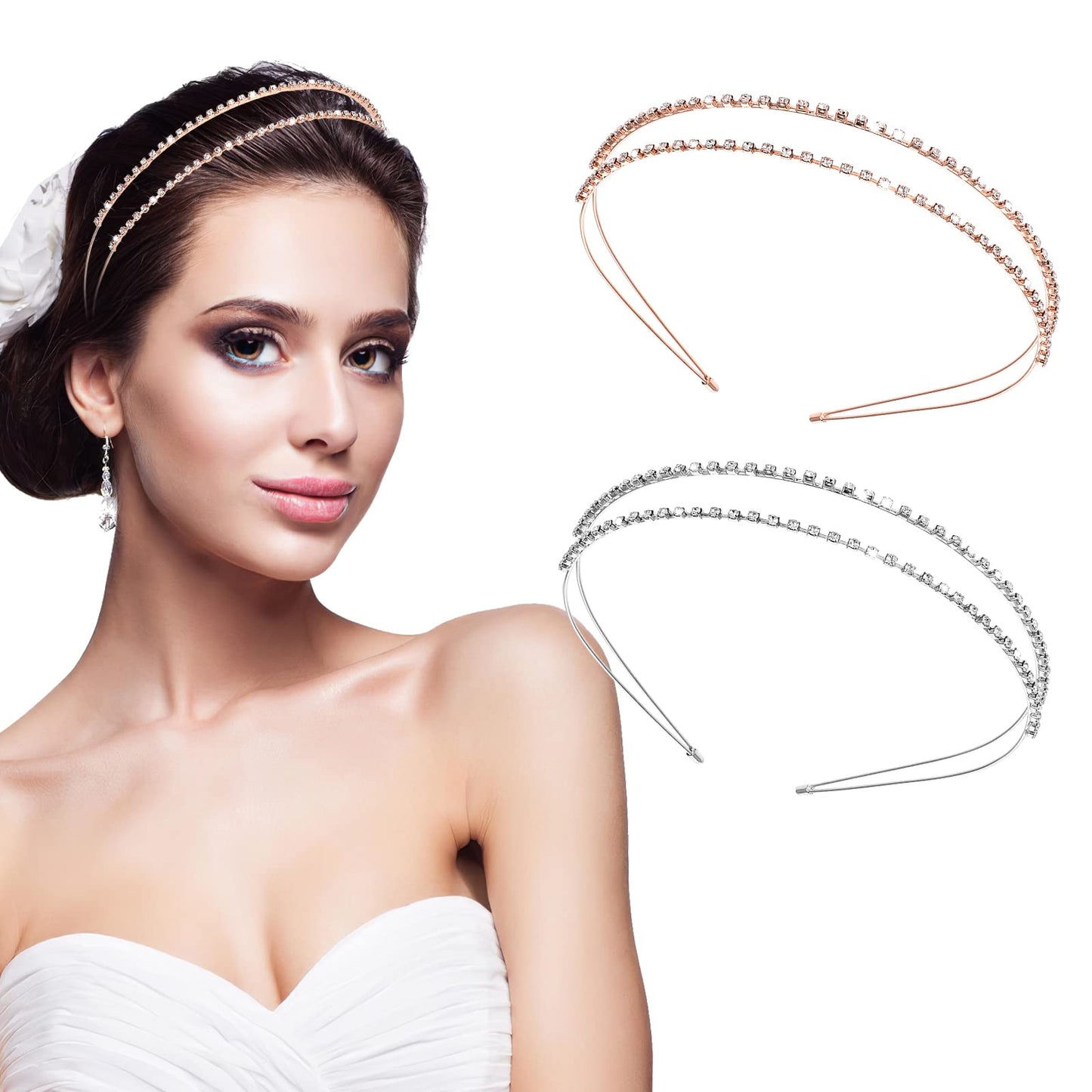 Sibba Princess Double-layer Rhinestone Hair Hoop Tiara 2 Pcs for Women Girls Headband Metal Hair band Shiny Crystal Headbands for Princess Wedding Bridal Headpieces (Type 2)