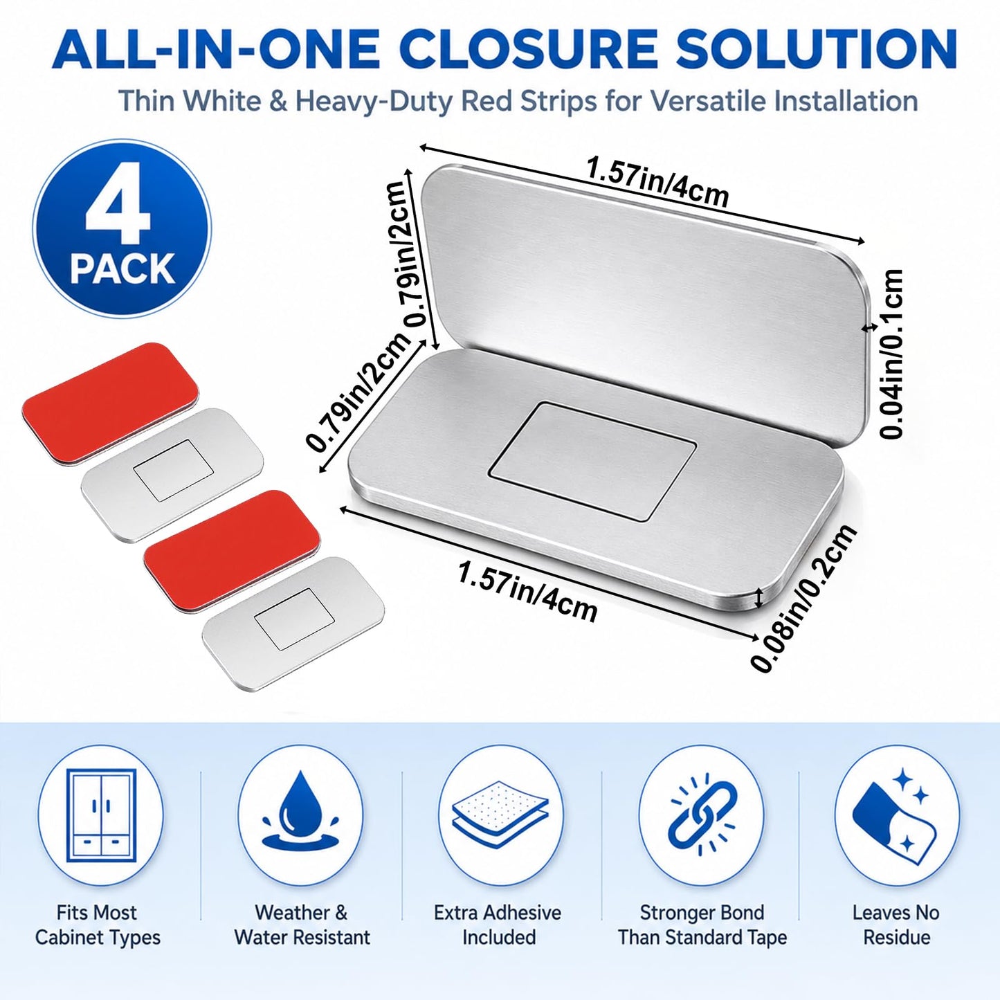 Qianyu 4 Pack Magnetic Cabinet Drawer Door Catch, Ultra Thin No Drill
