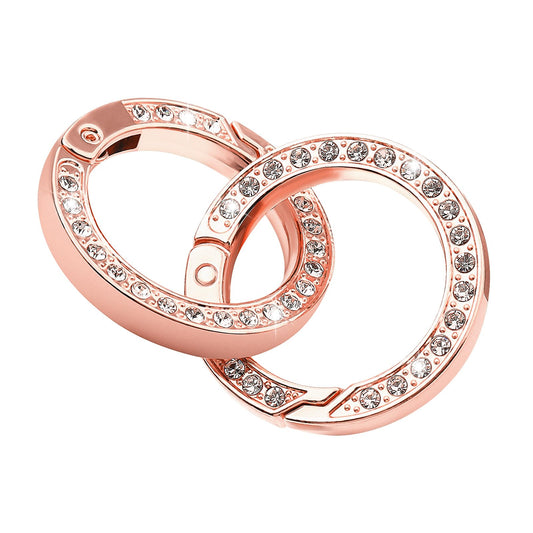 COMNICO 4 Pack Round Carabiner Rose Gold Metal Rhinestone Spring O Rings Camping Backpack Buckle Keyring Clip Hook Repair Parts for DIY Handbag Purse Shoulder Strap(Diameter (Rose Gold)
