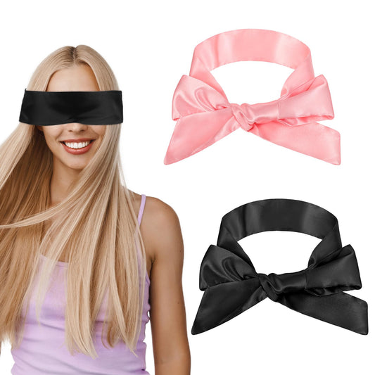 2 Pcs Satin Eye Mask Sleep Mask Adjustable Sleeping Eye Strap Comfortable Soft Blindfold Hand Cuff Silky Blind Folds for Adults Travel Nap Meditation Party Games