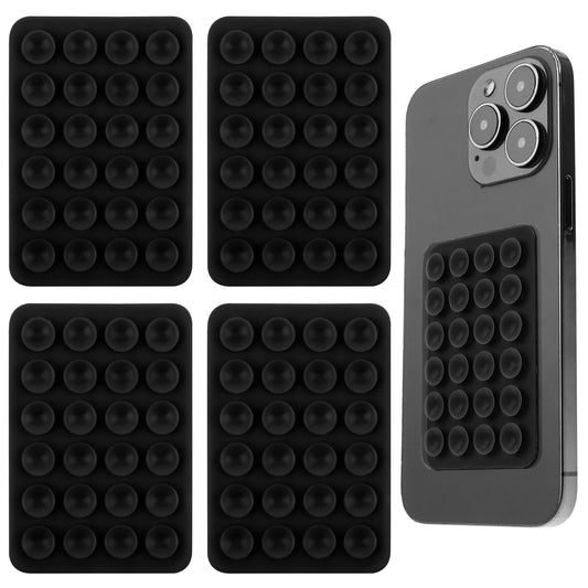 4PCS Silicone Suction Phone Case Adhesive Mount, Suction Cup Phone Mount, Strong Adhesion Holder with Backing, Hands Free Phone Accessory Holder for Selfies Videos, Non Slip Sticky Phone Grip(Black)
