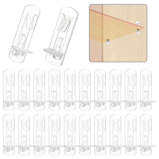 20 Pcs Locking Shelf Support Pegs Clear Self-Locking Bracket Clips Plastic Locking Shelf Support Pin Clip Cabinet Shelf Pegs for Kitchen Furniture Book Shelves Closet