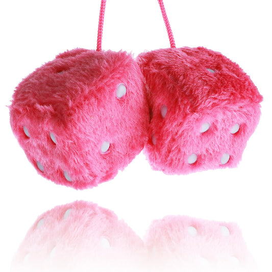 Sibba Fuzzy Plush Dice for Car Mirror, Pair 3” Pink Dice with White Dots, Retro Square Decoration Dice for Car Hanging Accessories(Black)
