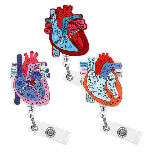 Dimeho 3PCS Cardiac Heart Phlebotomy Badge Reel Holder Retractable with ID Name Card Tag Clip for Nurse Cute Heart Badge Reel for Doctor CNA RN MA ICU LPN Medical Hospital Office Accessories