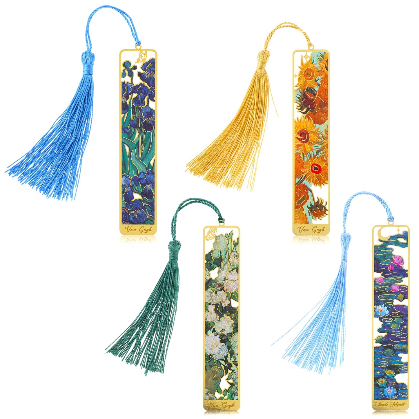 Sibba Book Marks for Book, 4Pcs Hollow Flower Metal Bookmarks with Tassels, Durable Retro Handmade Bookmarks for Women Kids Students Teachers and Book Lovers, Pretty&Increase Reading Interest