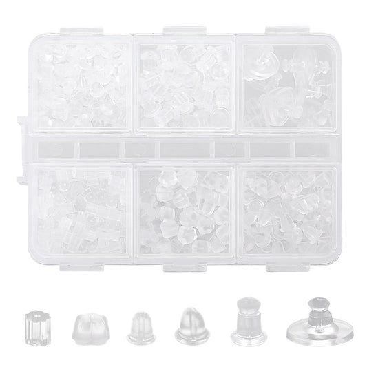 600Pcs Silicone Earring Backs Back Stoppers Full-Cover Rubber Earring Stopper Soft Clear Safety Ear Studs Multiple Styles Ear Pads Backstop Replacement Kit for Stabilize Ear Hook