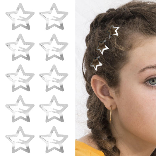 10Pcs Star Hair Clips Star Hair Barrettes Y2K Accessories Silver Metal Hair Clips Snap Star Hair Accessories Non Slip Star Clips for Girls Women