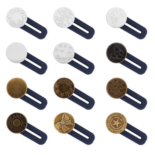 Sibba 12 PCS Button Extender Jean Pant Loose Size Fasteners Pins Replacement Waist Sewing Waistband Belt Cuffs Tightener Adjustable Tighter Buckle Adjuster Instant Retractable Extension (Style A)