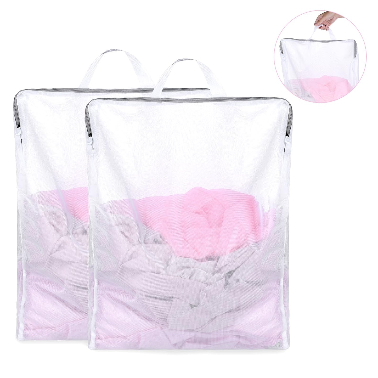 2Pcs Mesh Laundry Bag Delicate Opening Zippered Laundry Net Bag Soft Lingerie bags with Handle Washing Machine Bags for Coat Sweater Lingerie Socks Travel Dorm Delicates Garments Dirty Clothes