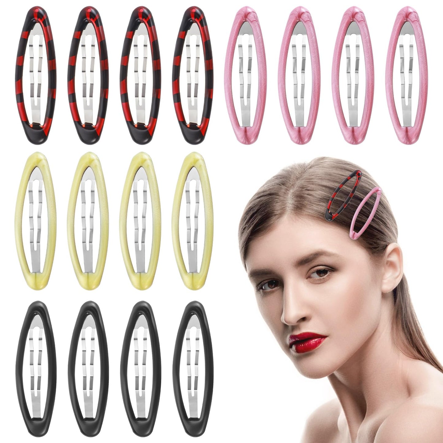 COMNICO Oval Snap Hair Clips,16Pcs Big Oval Water Drop Shape Women Hair Clips Metal Stoving Varnish No Slip Hair Barrettes Tortoise Metal Snap Clips Hair Grips Hair Accessories for Women Hair Style