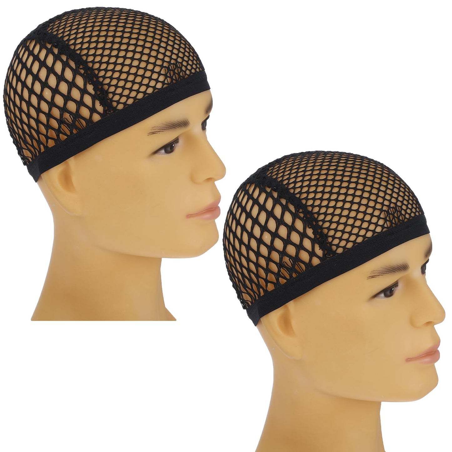 2 pcs Headband Wig Cap, Black Crochet Mesh Wig Cap Net, Closed End Adjustable Weaving Wig Cap with 4 Hair Clips, for Women Men Kids, Wig Caps for Halloween, Cosplay, Wig Making, Women Ballet