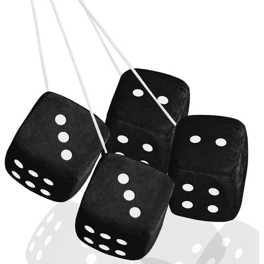 4Pcs 2.75Black Fuzzy Plush Dice Classic Vintage for Car Rearview Mirror Retro Square Hanging Decoration Dice with White Dots Cute Car Decoration Ornament Accessories for Automotive Interior Mirror